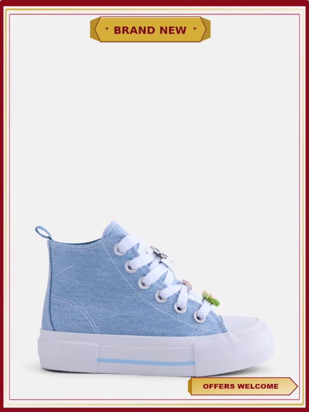 Canvas Charm Embellished High Top Platform Sneakers
